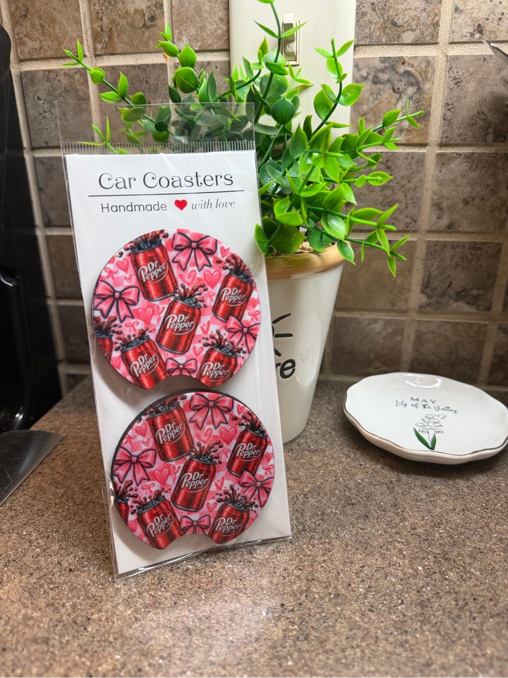 Handmade Pink Dr Pepper Pattern Car Coasters